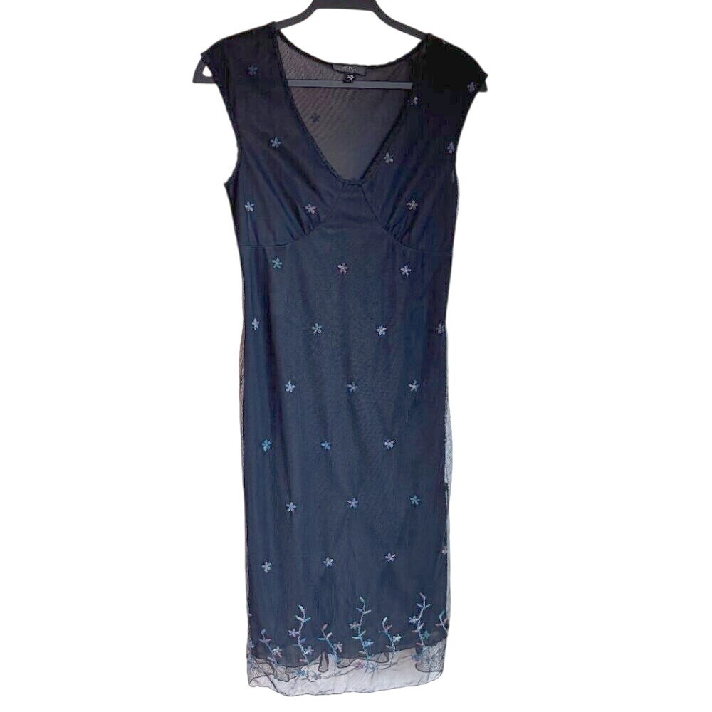 Vintage Y2K‎ BCBG Embroidered Mesh Floral Slip Midi Dress  Size S  Made in USA